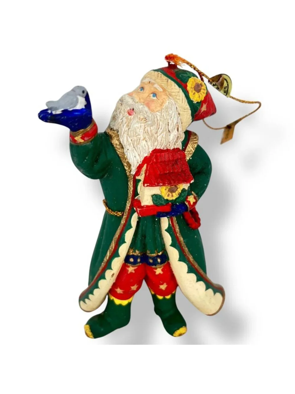 J.A. Griffith 1997 Vintage Santa Figure Bird Birdhouse Sunflower Signed Ornament